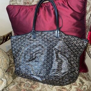 Goyard St Louis Tote Bag Black Brown Chevron Print Handbag Purse FLAWS & DAMAGED
